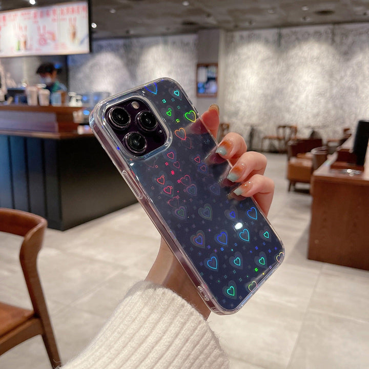 iPhone Case Clear Laser Hearts - Holographic - CASELIX