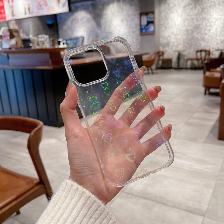 iPhone Case Clear Laser Hearts - Holographic - CASELIX