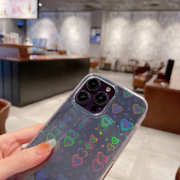 iPhone Case Clear Laser Hearts - Holographic - CASELIX