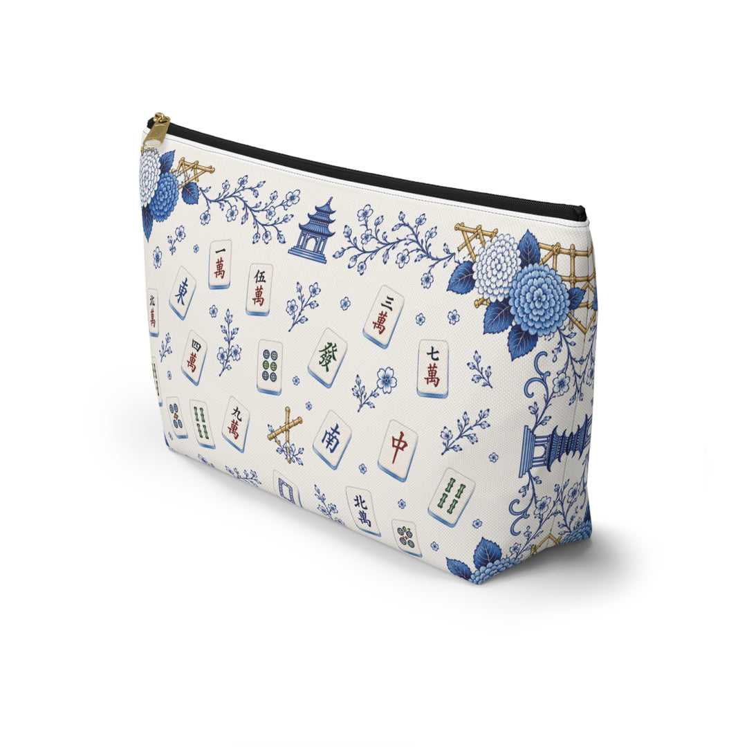 Blue & White Mahjong Floral Cosmetic Pouch