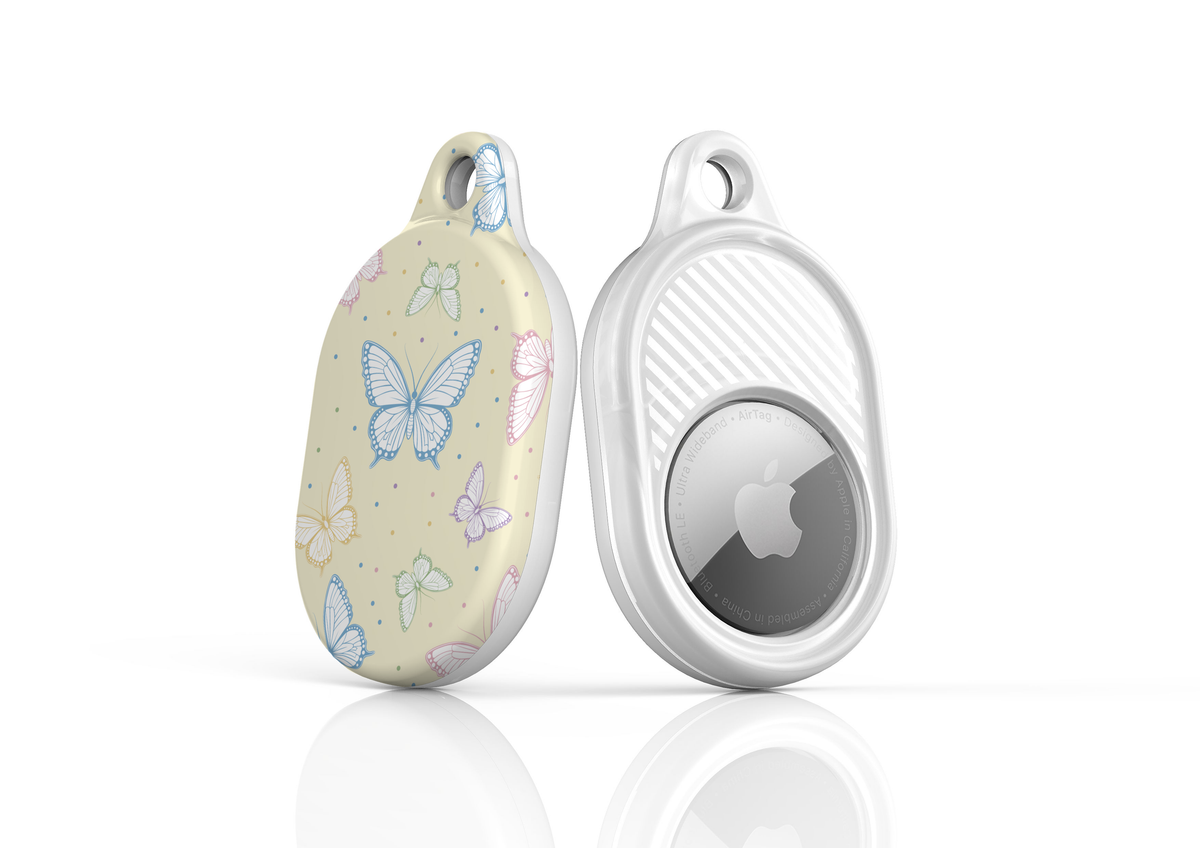 Stylish printed AirTag case with keyring, custom Apple AirTag cover for women, protective AirTag holder accessory