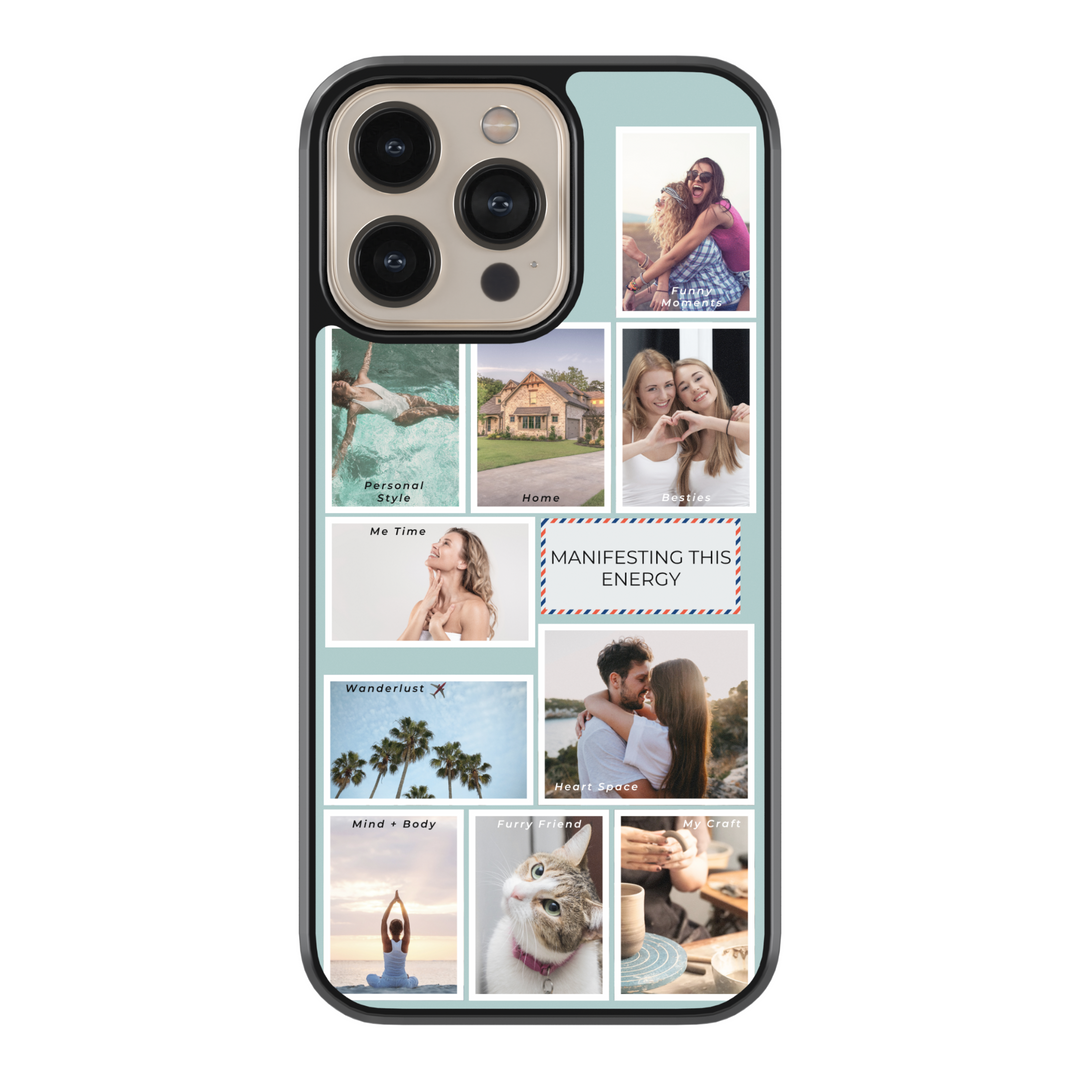 Custom photo collage phone case featuring romantic wedding images. Personalized iPhone or Samsung cover with 9-grid photo layout, perfect for newlyweds, anniversaries, or bridal gifts.