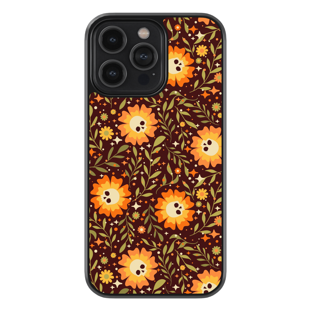 Fall floral iPhone case with autumn flowers pattern in orange, yellow, and brown colors – cute and aesthetic protective cover for iPhone models.