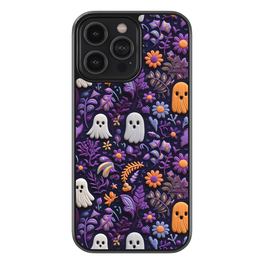 Floral skull iPhone case with gothic pink flowers and creepy cute Halloween design, protective shockproof phone cover