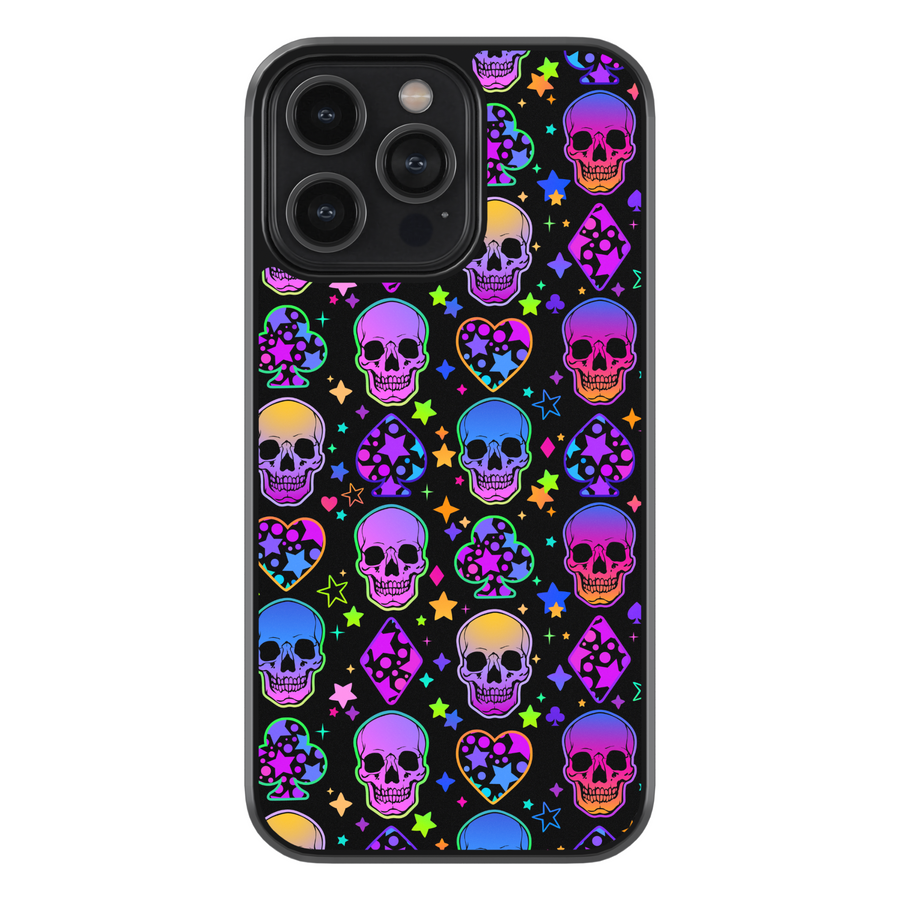 Halloween iPhone case with glowing pumpkins, jack-o’-lantern forest design, spooky purple trees, haunted night sky, protective phone cover for iPhone, aesthetic fall and Halloween accessory.