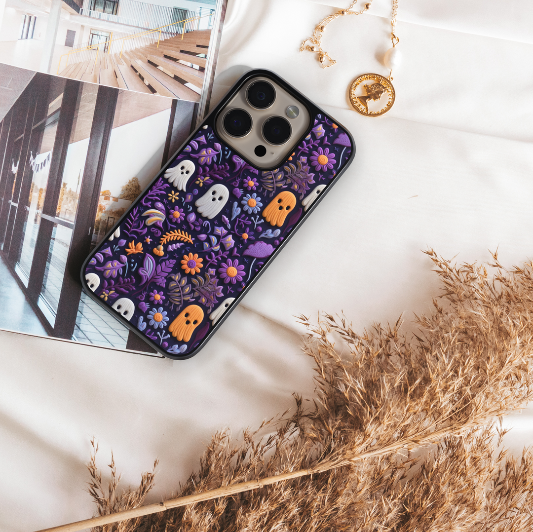 Floral skull iPhone case with gothic pink flowers and creepy cute Halloween design, protective shockproof phone cover