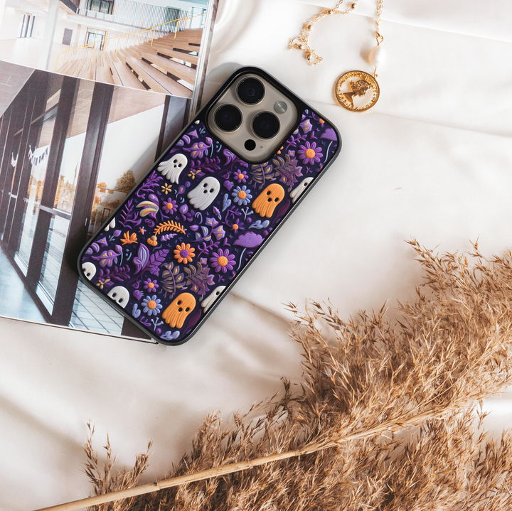 Floral skull iPhone case with gothic pink flowers and creepy cute Halloween design, protective shockproof phone cover