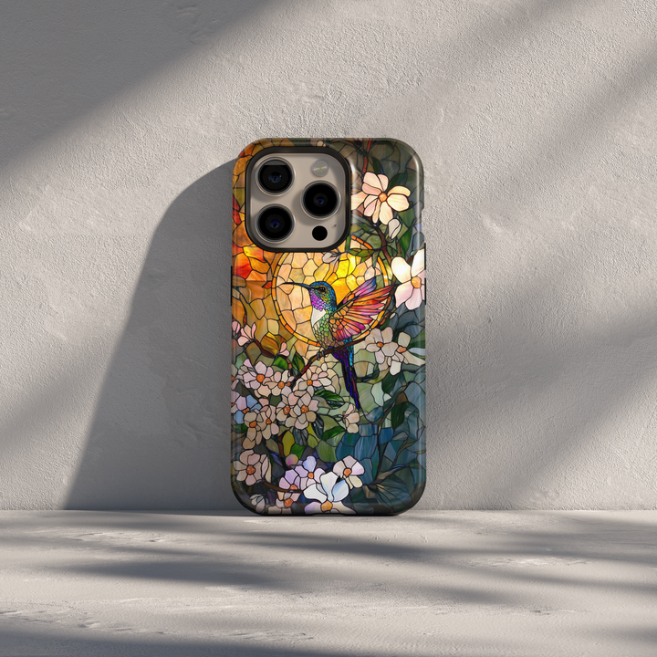 Stained Glass Hummingbird iPhone Case – Sunlit Floral Art Design