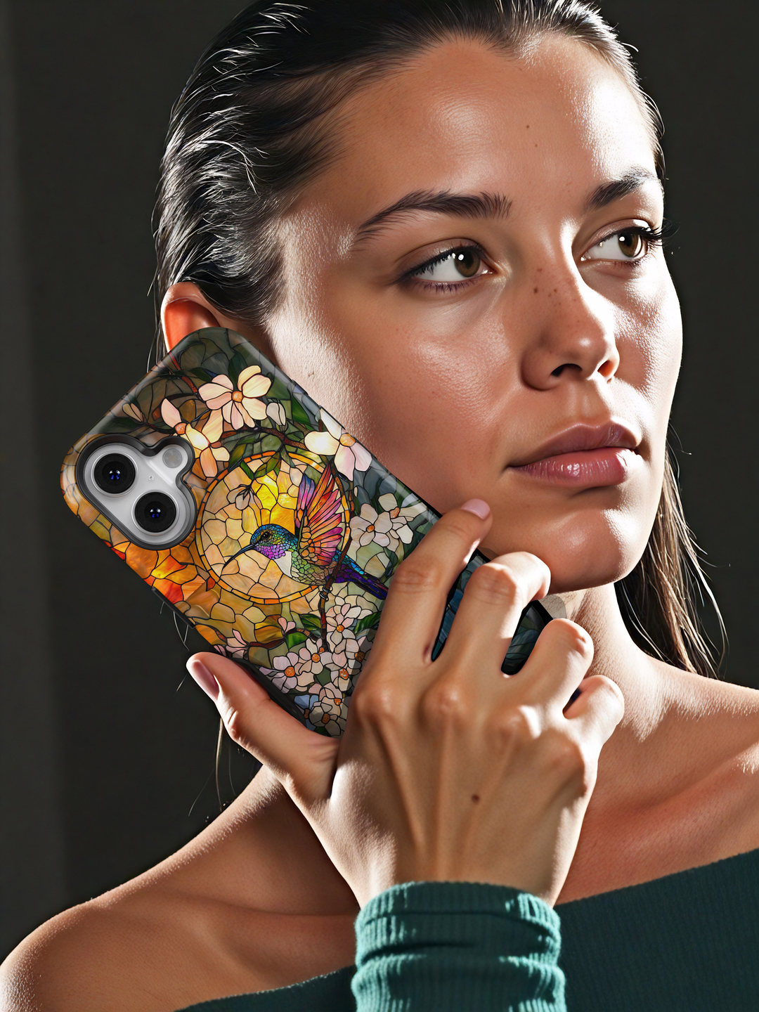 Stained Glass Hummingbird iPhone Case – Sunlit Floral Art Design