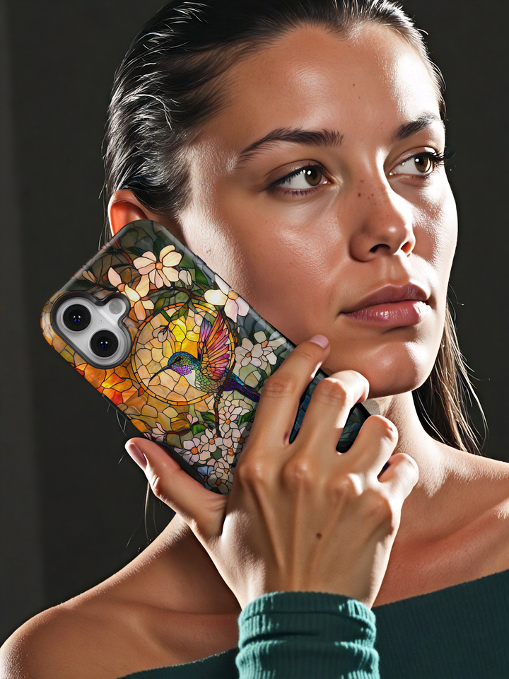 Stained Glass Hummingbird iPhone Case – Sunlit Floral Art Design