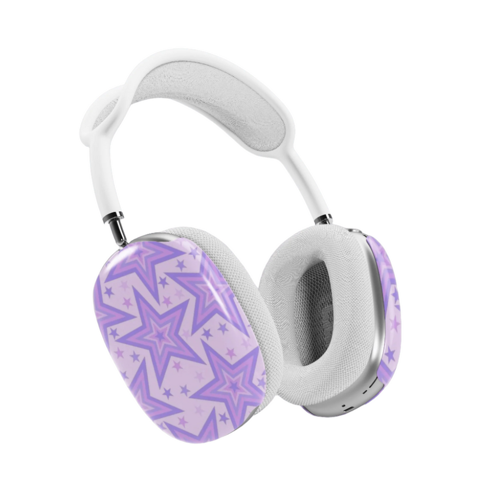 Pastel purple AirPods Max cover with layered star pattern, cute and dreamy Y2K aesthetic headphone skin for Apple AirPods Max.