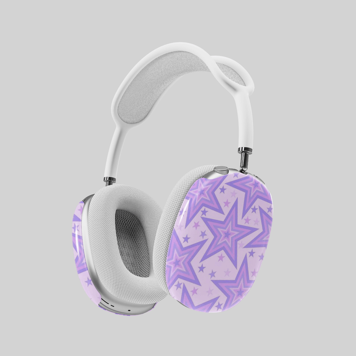 Pastel purple AirPods Max cover with layered star pattern, cute and dreamy Y2K aesthetic headphone skin for Apple AirPods Max.