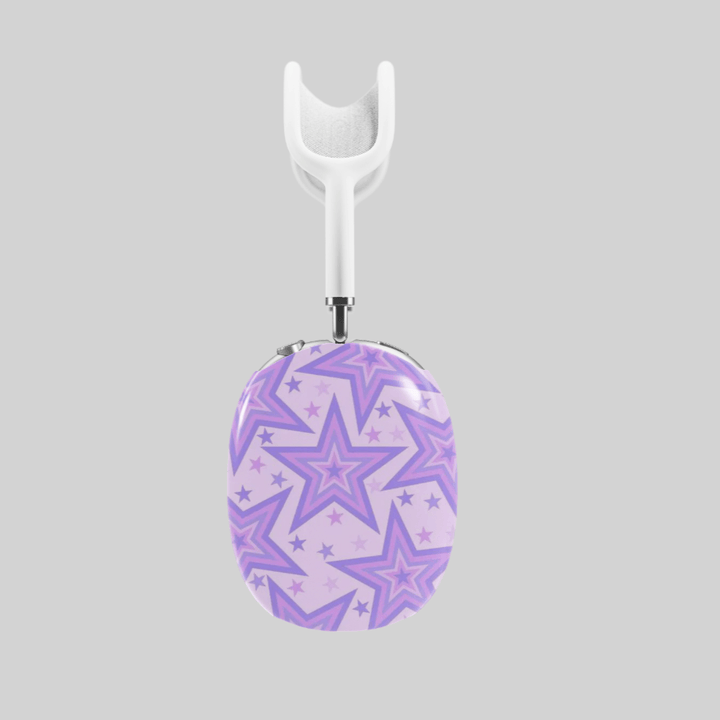 Pastel purple AirPods Max cover with layered star pattern, cute and dreamy Y2K aesthetic headphone skin for Apple AirPods Max.