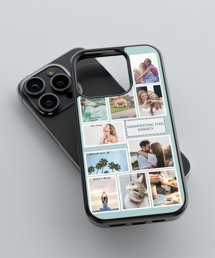 Custom photo collage phone case featuring romantic wedding images. Personalized iPhone or Samsung cover with 9-grid photo layout, perfect for newlyweds, anniversaries, or bridal gifts.