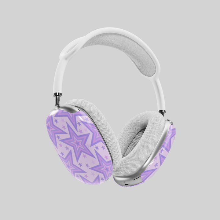 Pastel purple AirPods Max cover with layered star pattern, cute and dreamy Y2K aesthetic headphone skin for Apple AirPods Max.