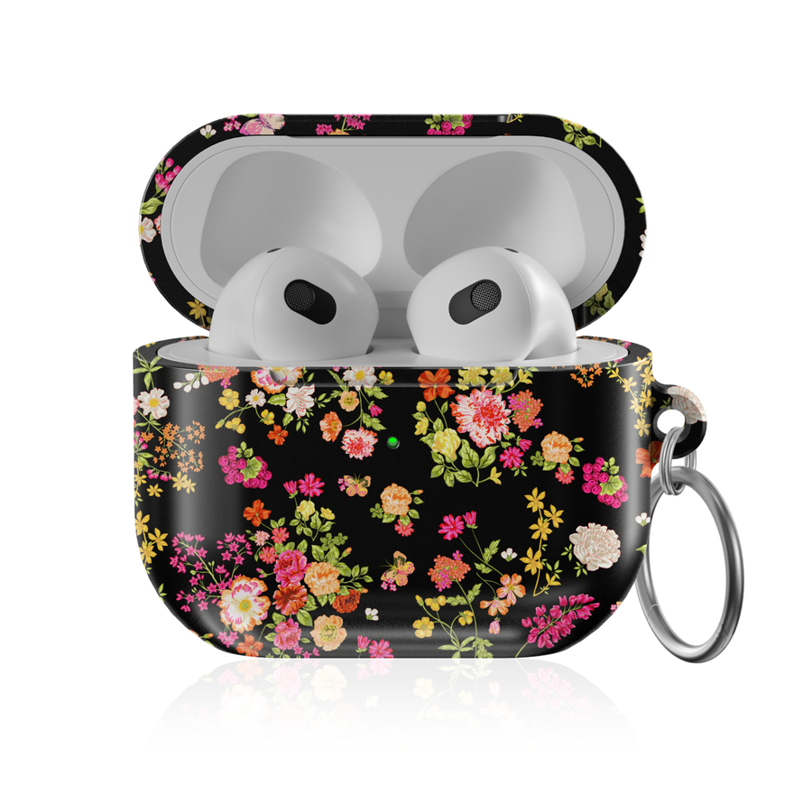Colorful floral AirPods case with spring flower bouquet pattern protective AirPods cover with keychain compatible with AirPods Pro AirPods 3 and AirPods 4.