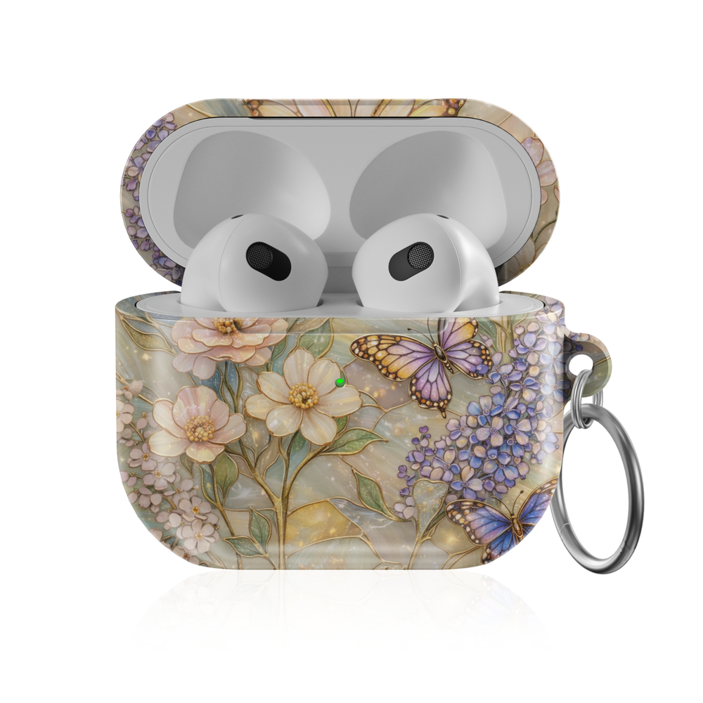 Floral butterfly AirPods case with pastel flowers and botanical design protective AirPods cover with keychain compatible with AirPods Pro AirPods 3 and AirPods 4.