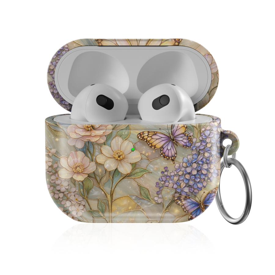 Floral butterfly AirPods case with pastel flowers and botanical design protective AirPods cover with keychain compatible with AirPods Pro AirPods 3 and AirPods 4.