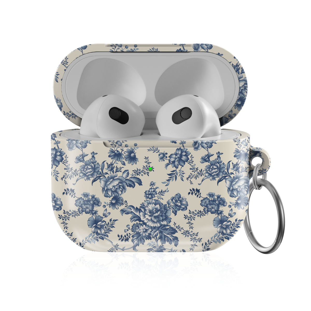Blue toile floral AirPods case with vintage porcelain botanical pattern protective AirPods cover with keychain compatible with AirPods Pro AirPods 3 and AirPods 4.