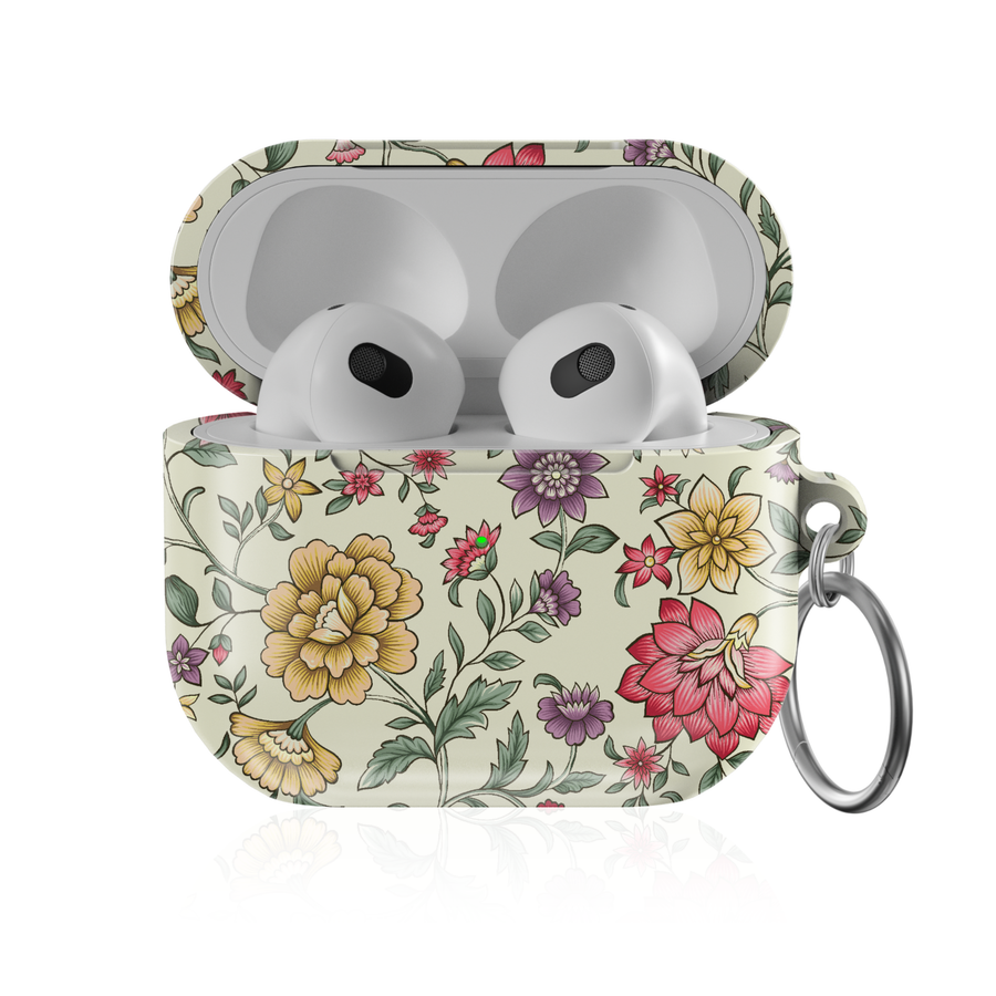 Vintage floral AirPods case with botanical flower illustration pattern protective AirPods cover with keychain compatible with AirPods Pro AirPods 3 and AirPods 4.