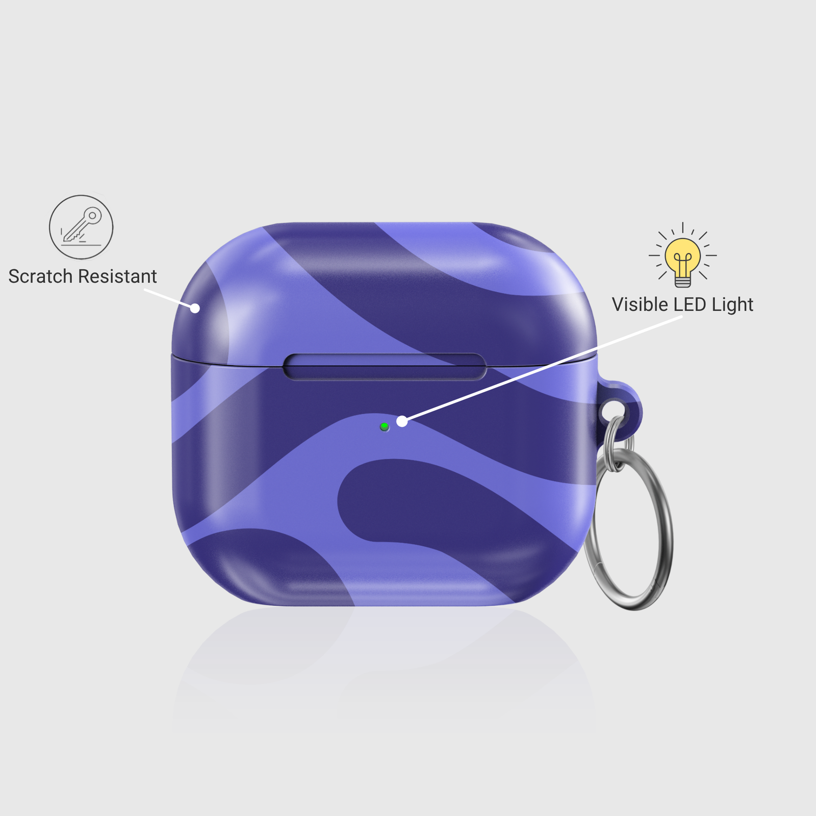 AirPods 3 case with purple and blue wavy abstract pattern – glossy protective cover with keychain ring

