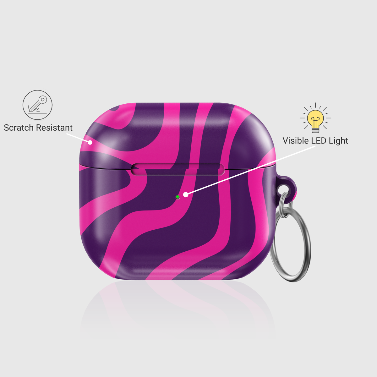 AirPods 3 case with purple and pink wave pattern – glossy AirPods cover with keychain ring


