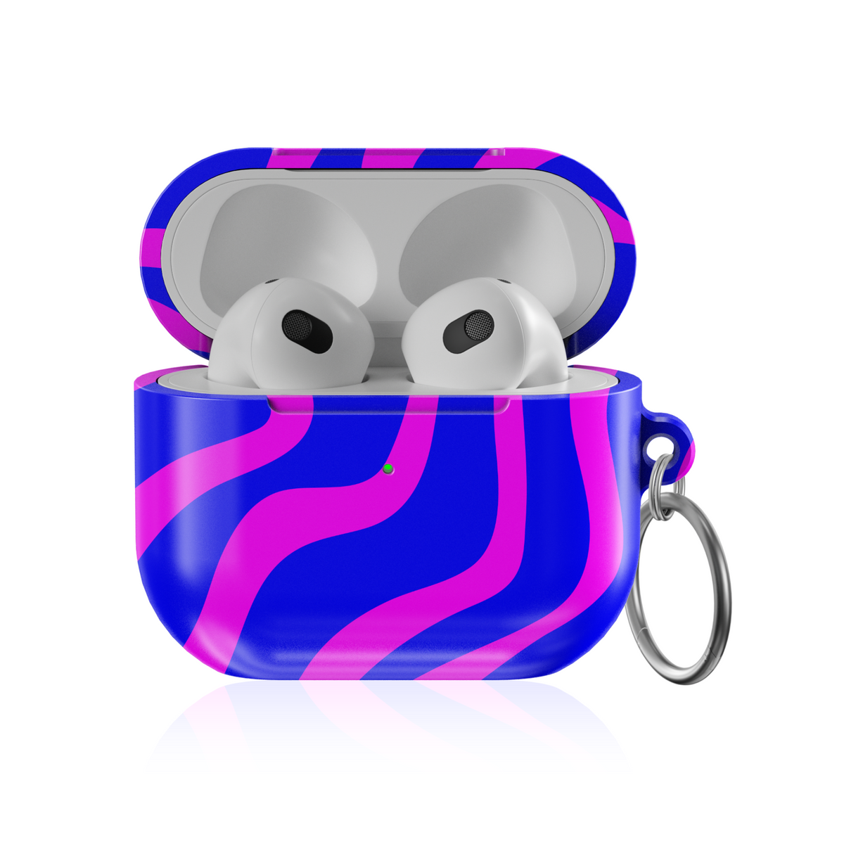 AirPods 3 case with pink and blue wavy stripes and keychain – bold glossy design for music lovers

