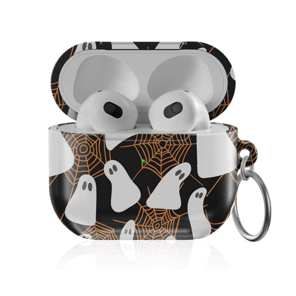 Ghost and Spiderweb AirPods Case – Black Halloween Protective Cover for AirPods Pro, Pro 2, and AirPods 3