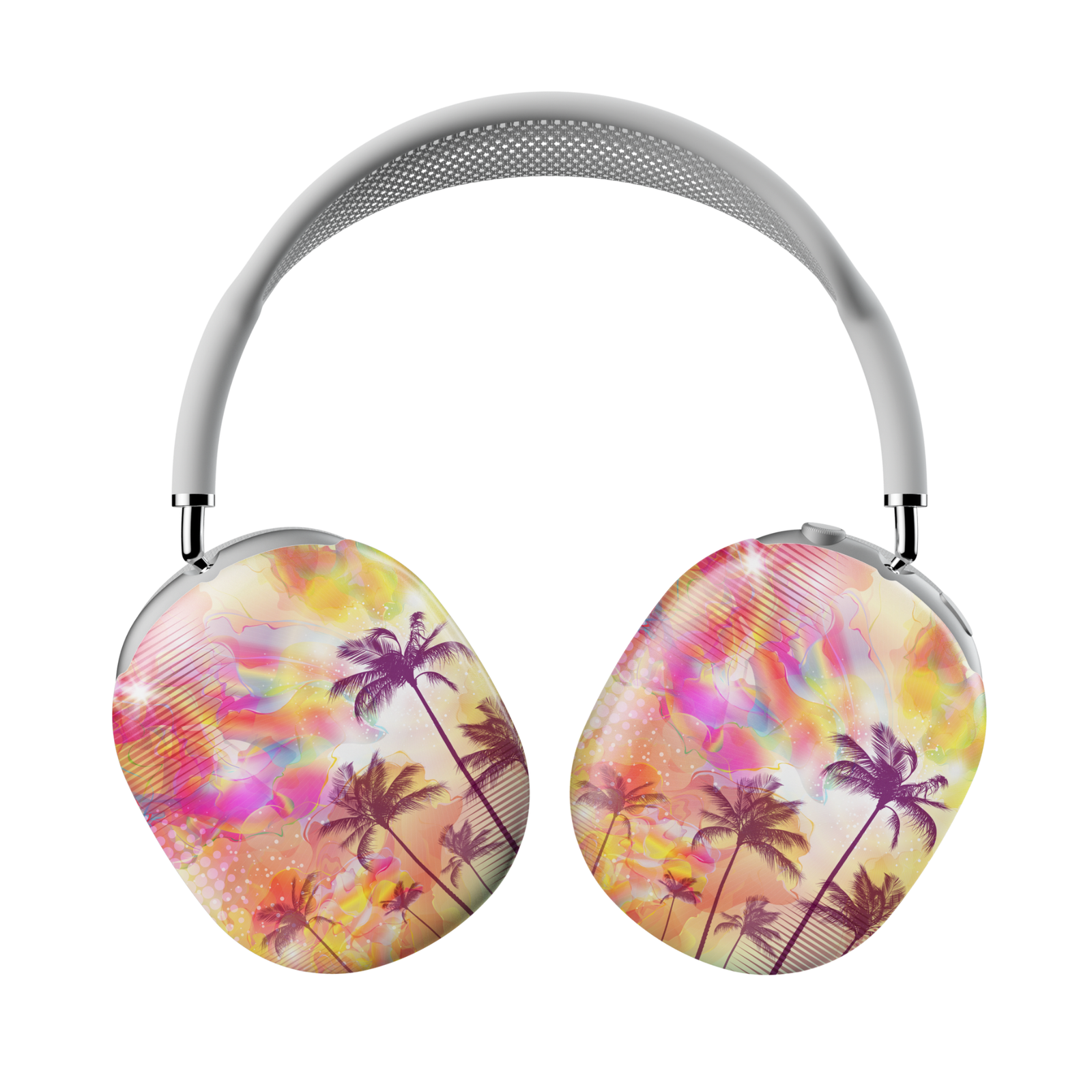 Tropical palm tree AirPods Max cover with colorful sunset and beach vibes – glossy protective headphone case skin for Apple AirPods Max