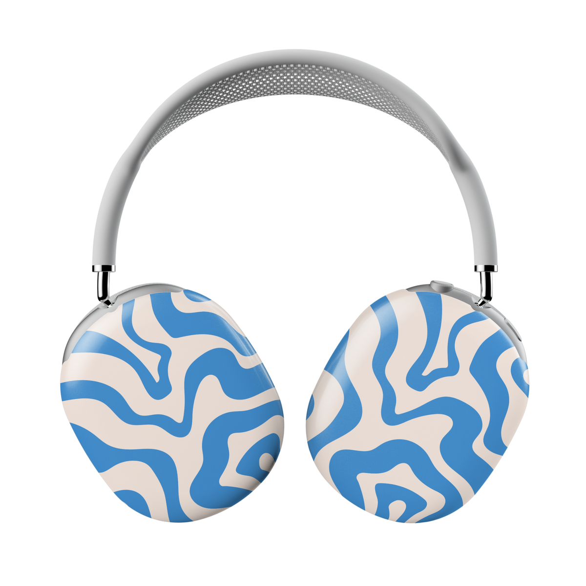 AirPods Max cover with blue and cream abstract wave pattern – bold modern design headphone skin

