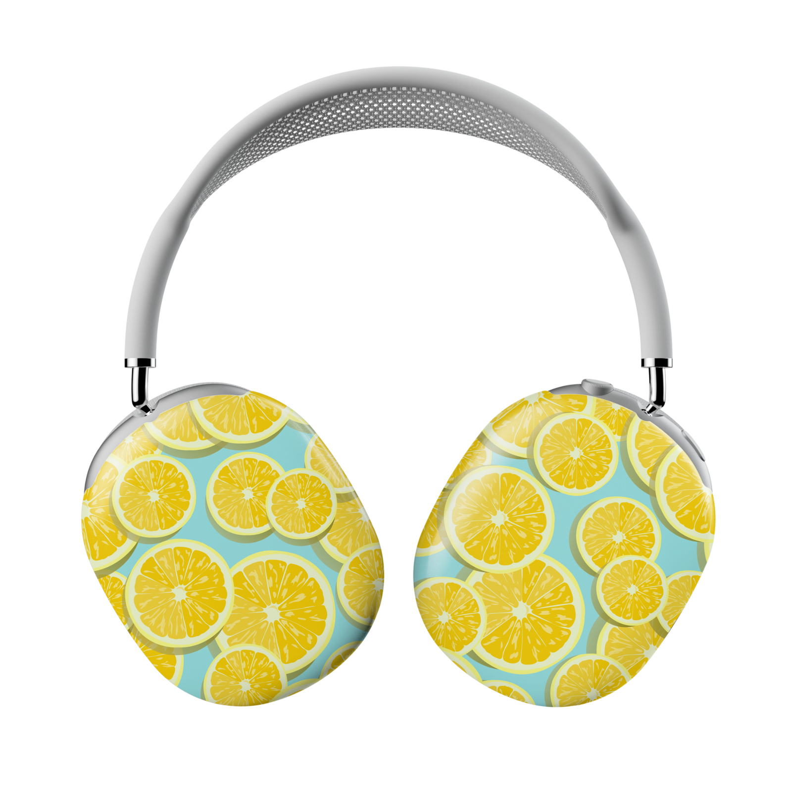 AirPods Max case cover with bright lemon slice pattern on blue background – summer fruit headphone skin for Apple AirPods Max