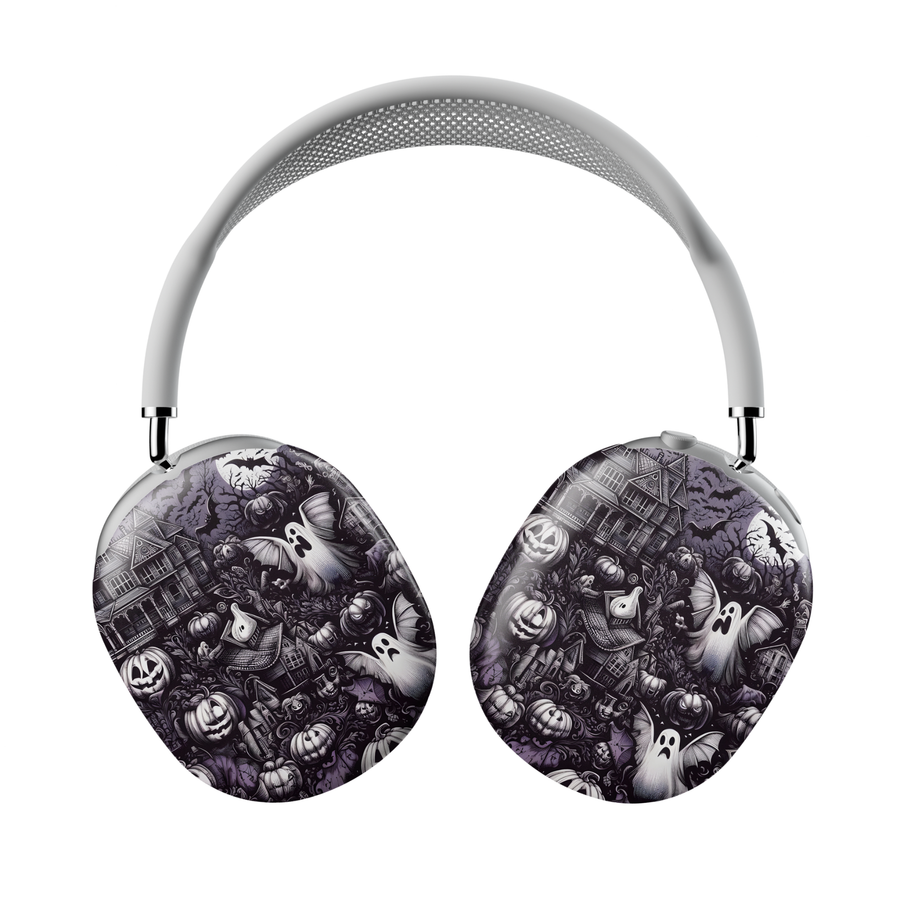 AirPods Max Cover with Haunted House, Ghosts, and Pumpkins – Spooky Halloween Protective Headphone Skin