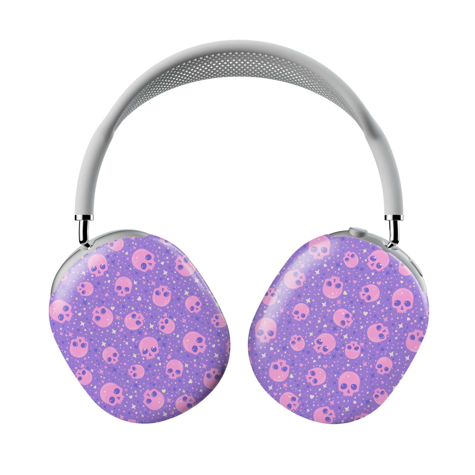 Purple Skull AirPods Max Cover – Cute Edgy Protective Skin with Red Cherry Skulls on Pink Background for Apple AirPods Max