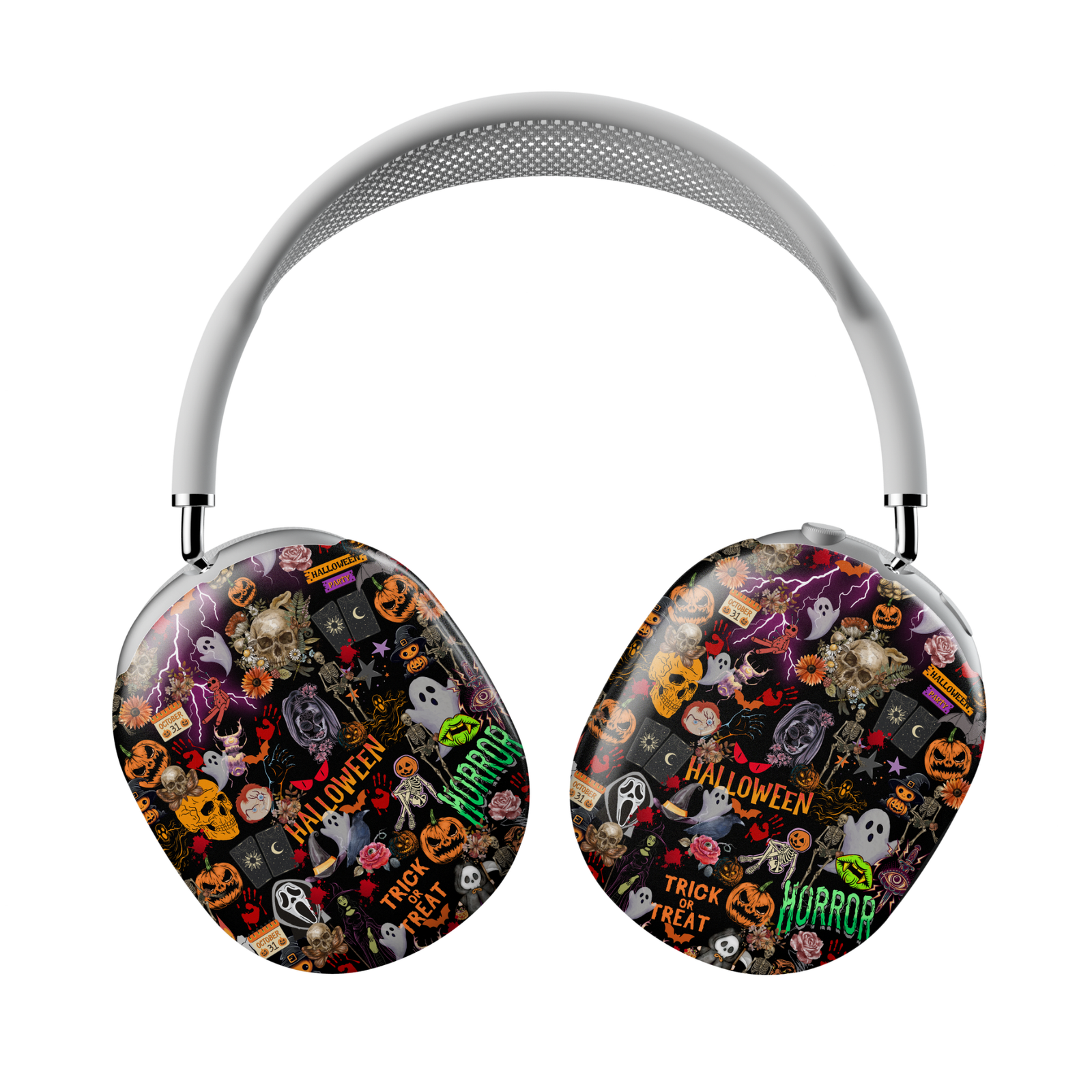 Halloween Collage AirPods Max Cover – Spooky Horror Mix with Ghosts, Pumpkins, and Neon Details