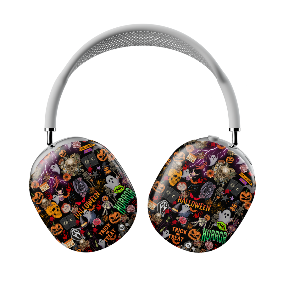 Halloween Collage AirPods Max Cover – Spooky Horror Mix with Ghosts, Pumpkins, and Neon Details