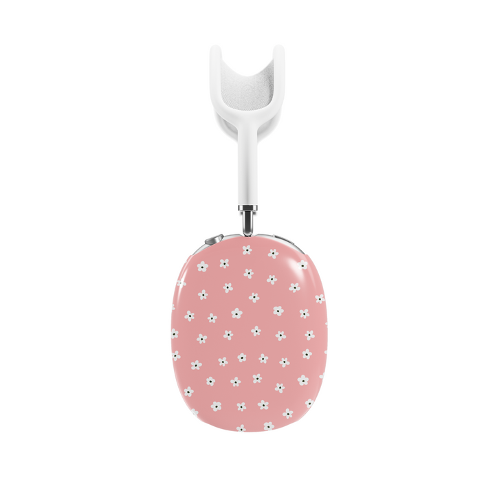 Girly AirPods Max cover with pink floral pattern, cute aesthetic AirPods Max skin, protective case for Apple AirPods Max headphones.