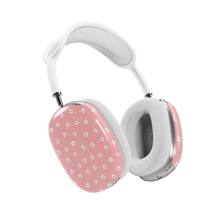 Girly AirPods Max cover with pink floral pattern, cute aesthetic AirPods Max skin, protective case for Apple AirPods Max headphones.