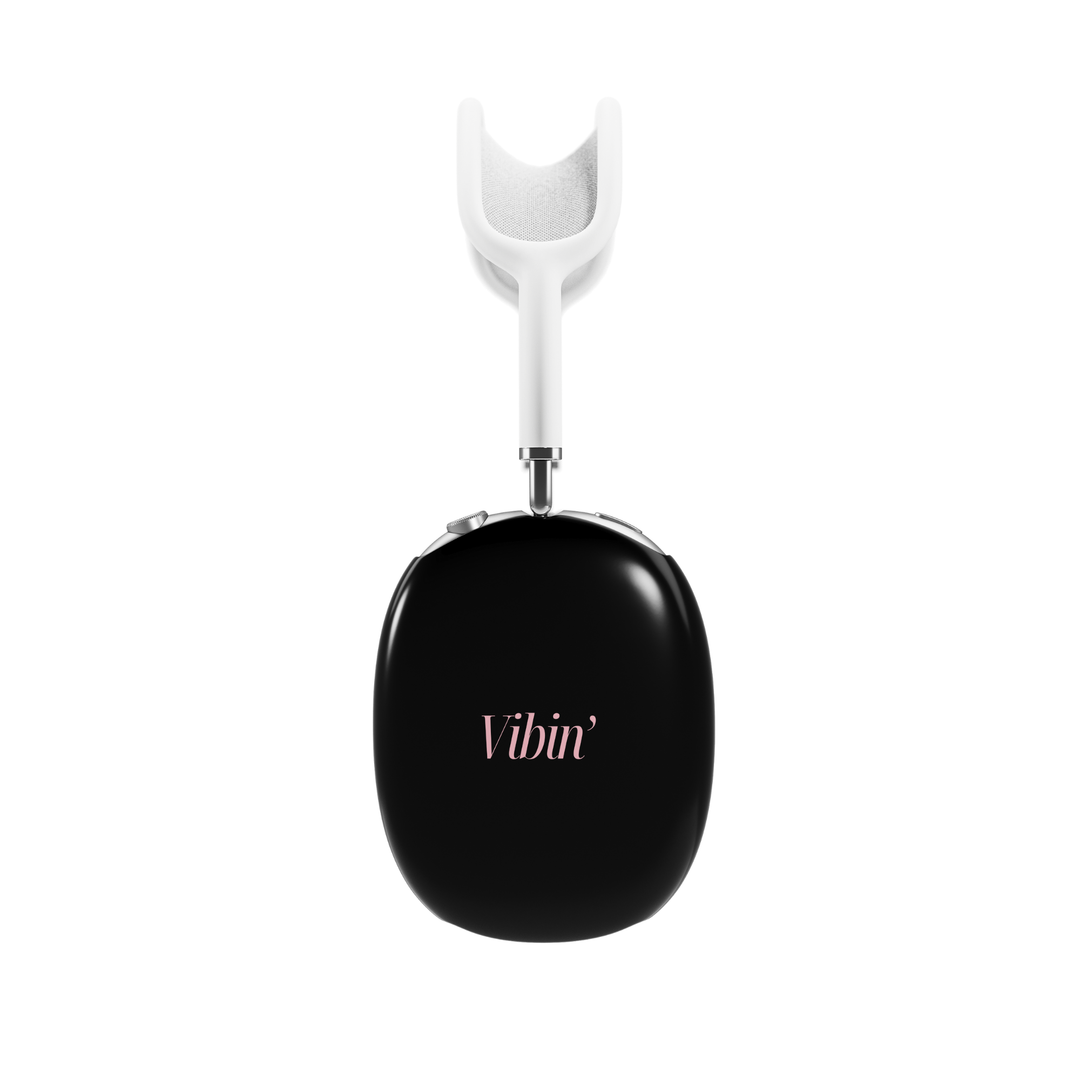 Can't Talk Vibin' AirPods Max Wrap – Glossy Black Pink Quote Headphone Skin – Cute Aesthetic AirPods Max Cover for Girls