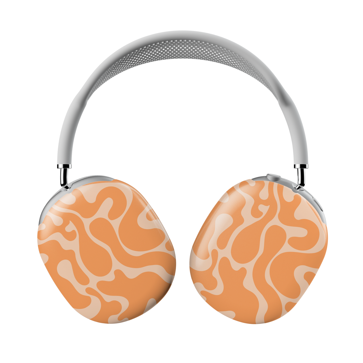 AirPods Max headphones with abstract orange glossy skin cover – protective wrap for Apple over-ear headphones