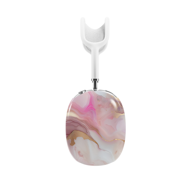 Elegant pink and gold marble AirPods Max cover with fluid abstract design, luxury aesthetic headphone skin for Apple AirPods Max.