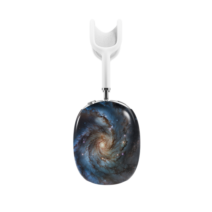 Galaxy AirPods Max cover with spiral nebula design, space-themed headphone skin for Apple AirPods Max, cosmic aesthetic tech accessory.