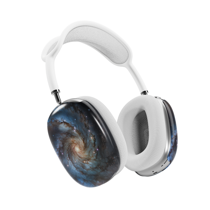 Galaxy AirPods Max cover with spiral nebula design, space-themed headphone skin for Apple AirPods Max, cosmic aesthetic tech accessory.