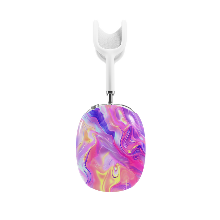 Colorful swirl AirPods Max cover with neon pink, purple, and yellow marble pattern, vibrant aesthetic headphone skin for Apple AirPods Max.