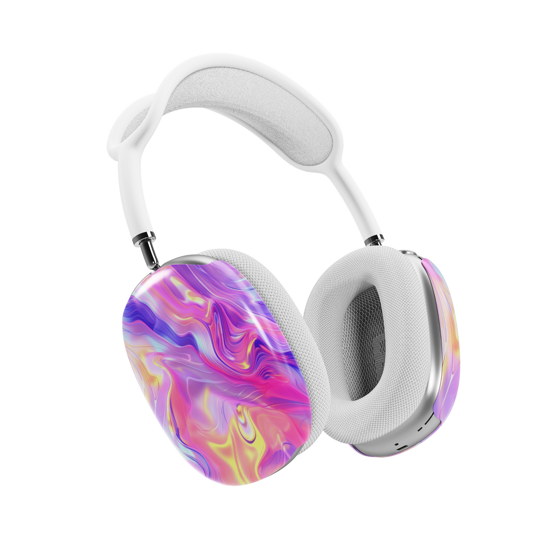 Colorful swirl AirPods Max cover with neon pink, purple, and yellow marble pattern, vibrant aesthetic headphone skin for Apple AirPods Max.








