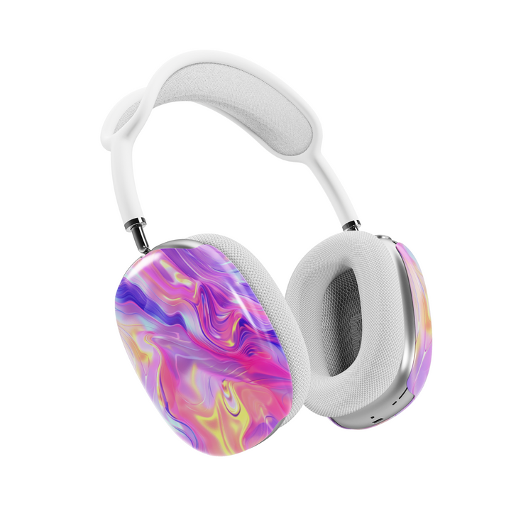 Colorful swirl AirPods Max cover with neon pink, purple, and yellow marble pattern, vibrant aesthetic headphone skin for Apple AirPods Max.








