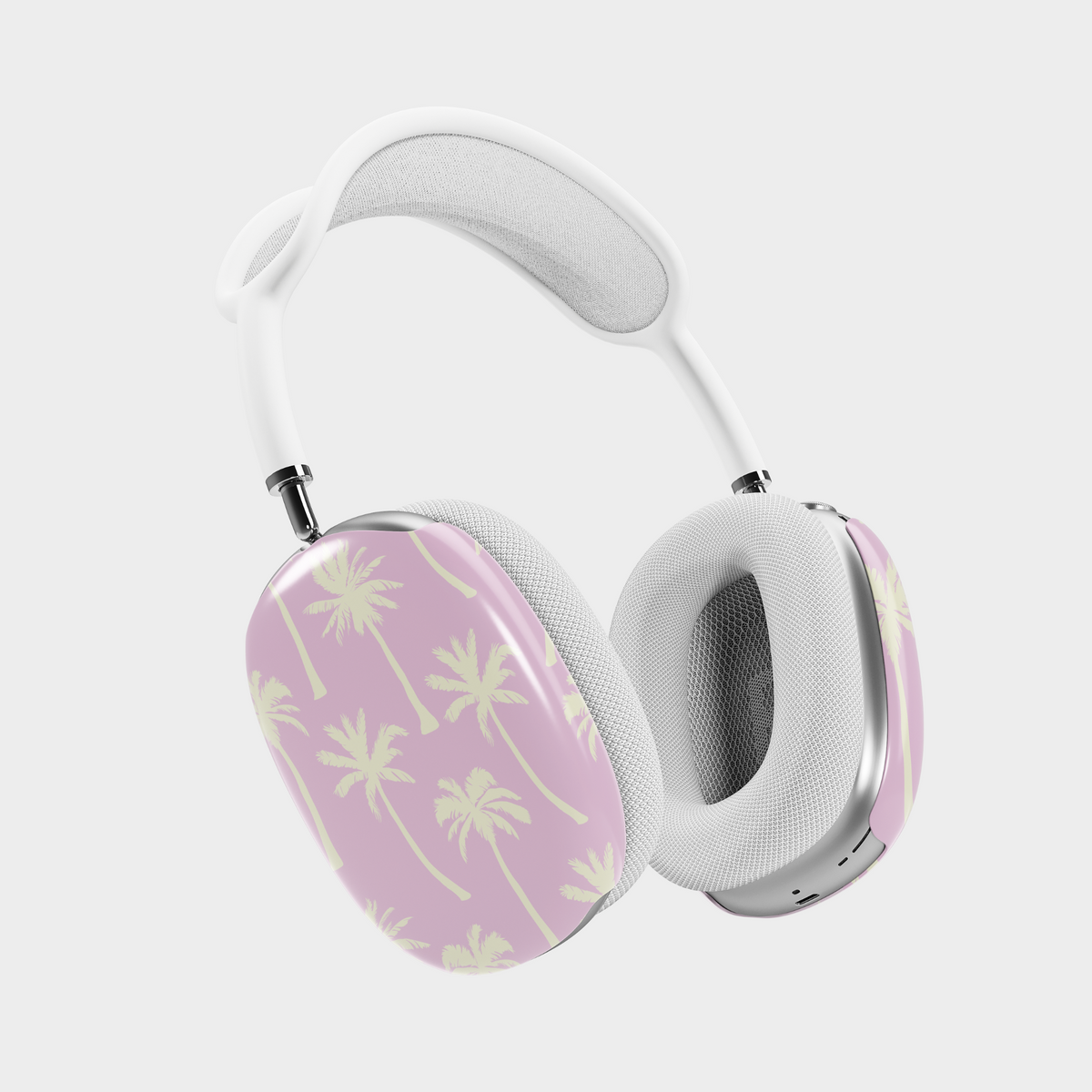 Lavender AirPods Max case with cream palm tree design. Compatible with AirPods Max. 