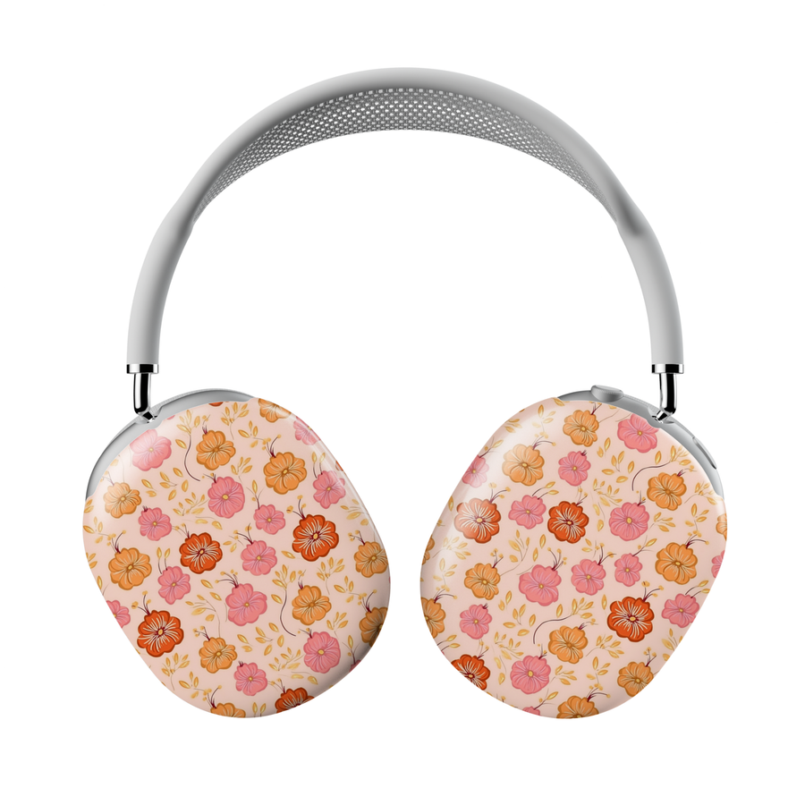 Floral AirPods Max Cover with Pink, Coral, and Orange Blossoms – Protective Girly Headphone Skin