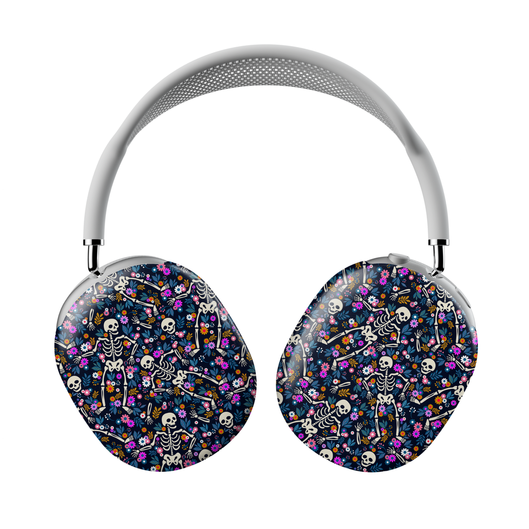 AirPods Max cover with enchanted pumpkins and golden butterflies on a black background, protective fall headphone case.