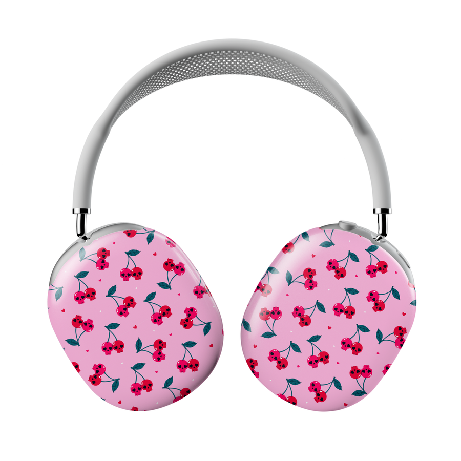 Pink Cherry Skull AirPods Max Cover – Cute Edgy Protective Skin with Red Cherry Skulls on Pink Background for Apple AirPods Max