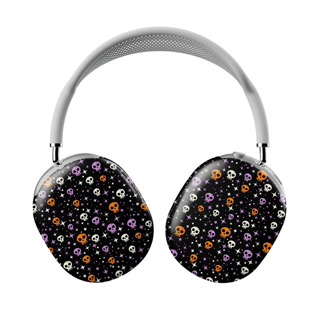 Halloween Skull AirPods Max Cover – Black Protective Skin with Orange, Purple, White Skulls and Stars for Apple AirPods Max